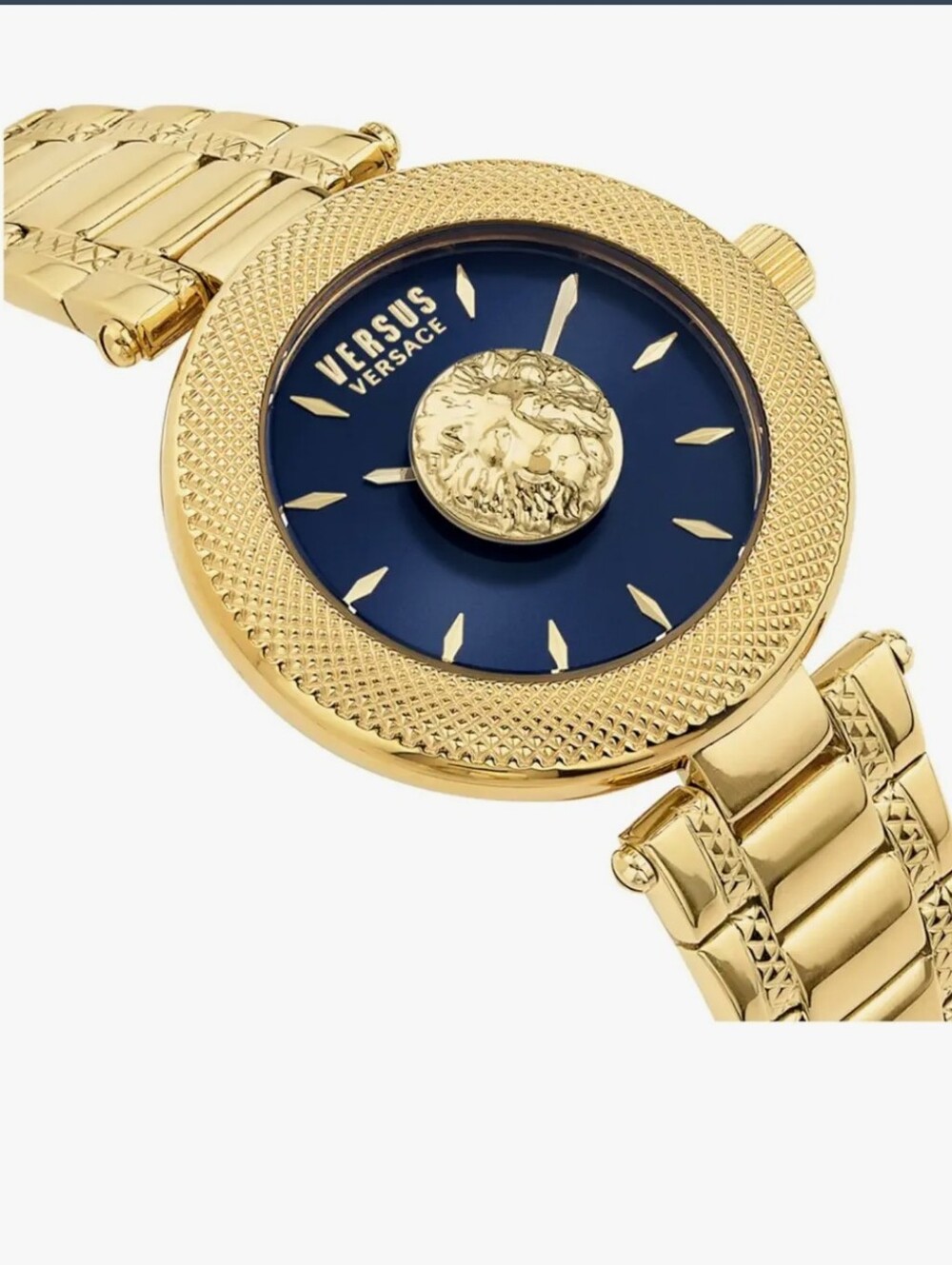 Versus Versace Gold Tone Watch with Blue Dial and Medusa Motif Nwot